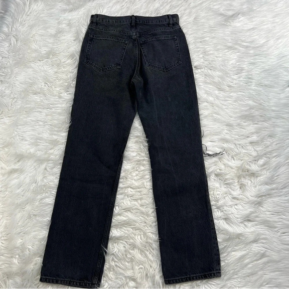 REFORMATION Cynthia High Rise Straight Jeans Lagoon Destroyed Black Denim - Picture 12 of 13